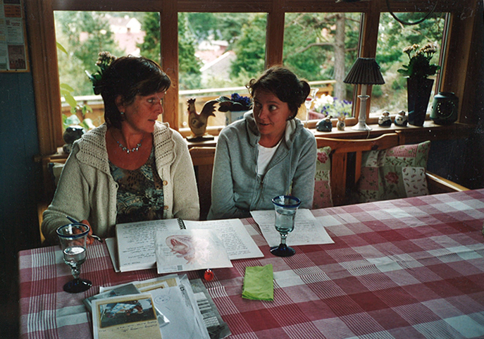 Søsteren min og meg i et alvorlig øyeblikk. Merk Marimekkoboka!